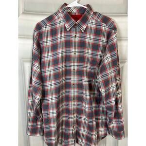 Southern Proper flannel plaid button down L grey, red and white